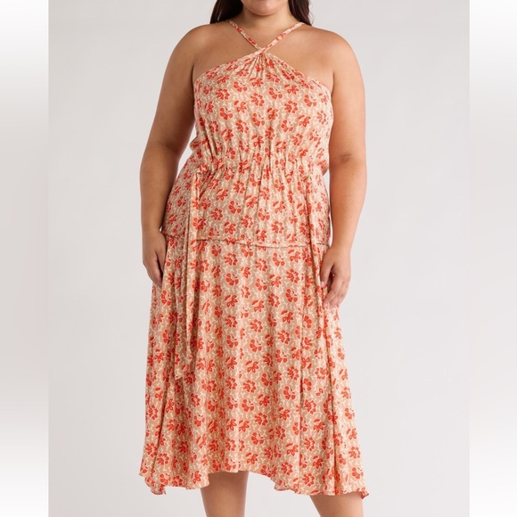 Joie Dresses & Skirts - Joie Red Orange Cream Floral Midi Halter Dress size OX Large POSSIBLY Plus Size